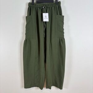 Flygo Women’s Wide Leg Pocket Pants Tie Waist Size Small Olive Green